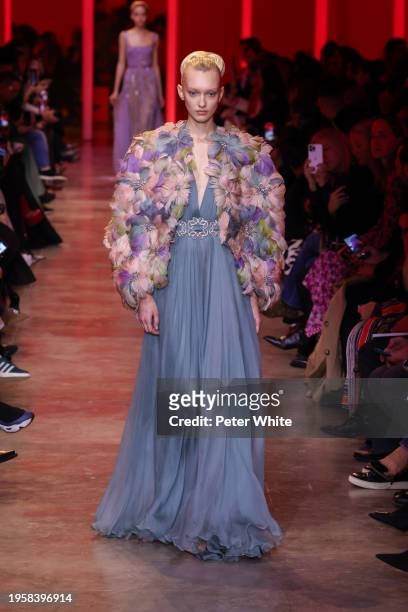 Model walks the runway during the Elie Saab Haute Couture Spring/Summer 2024 show as part of Paris Fashion Week on January 24, 2024 in Paris, France.