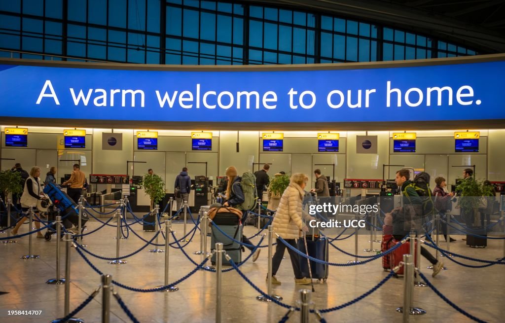 Business class check-in, London Heathrow airport Terminal 5, UK