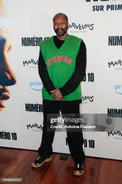 Djibril Cisse attends the "Numero 10" Premiere at Drugstore Publicis Cinema on January 24, 2024 in Paris, France.