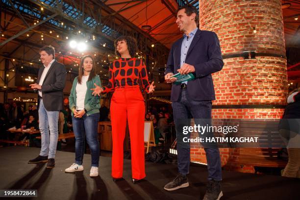 Groen co-chairman Jeremie Vaneeckhout, Ecolo co-chairwoman Rajae Maouane, Groen co-chairwoman Nadia Naji and Ecolo co-chairman Jean-Marc Nollet...