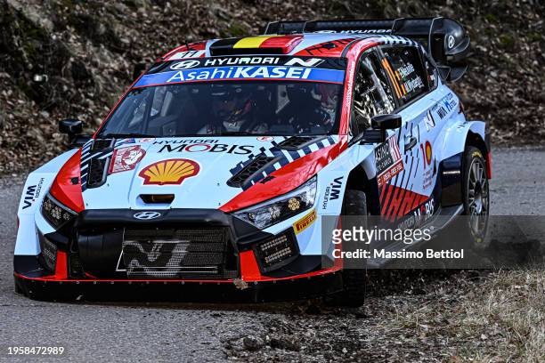 Thierry Neuville of Belgium and Martijn Wydaeghe of Belgium are competing with their Hyundai Shell Mobis WRT Hyundai i20 N Rally1 Hybrid during FIA...
