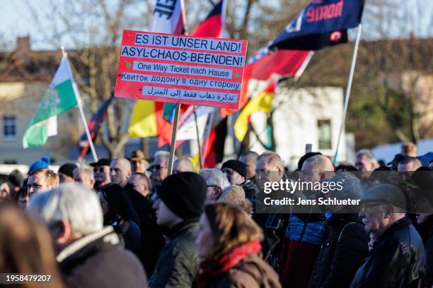 Far-right supporters and neo-Nazis gather for a rally on January 27, 2024 in Gera, Germany. The rally took place as locals demonstrated not far away...