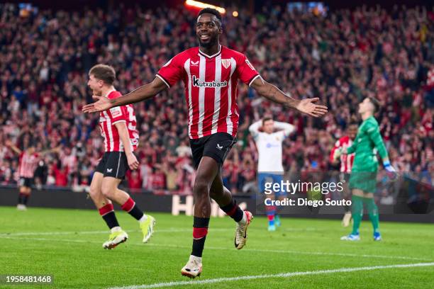 Inaki Williams of Athletic Club celebrates after scoring his team's third goal during Copa del Rey Round of 8 match between Athletic Club and FC...