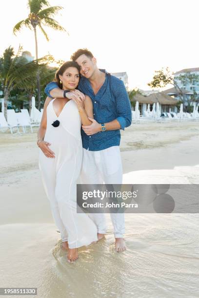 Giannina Gibelli and Blake Horstmann escape the cold to bask in the warm Caribbean sun as they celebrate their Babymoon at the new Sandals Dunn’s...