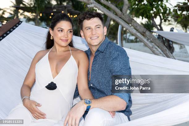 Giannina Gibelli and Blake Horstmann escape the cold to bask in the warm Caribbean sun as they celebrate their Babymoon at the new Sandals Dunn’s...