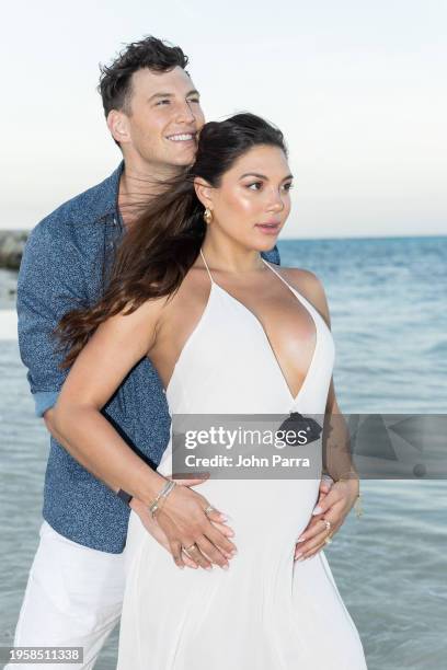 Giannina Gibelli and Blake Horstmann escape the cold to bask in the warm Caribbean sun as they celebrate their Babymoon at the new Sandals Dunn’s...