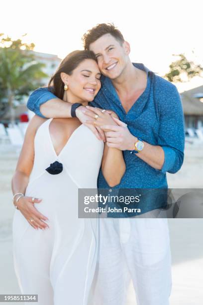 Giannina Gibelli and Blake Horstmann escape the cold to bask in the warm Caribbean sun as they celebrate their Babymoon at the new Sandals Dunn’s...