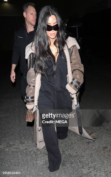 Kim Kardashian is seen leaving her children's basketball practice on January 26, 2024 in Los Angeles, California.