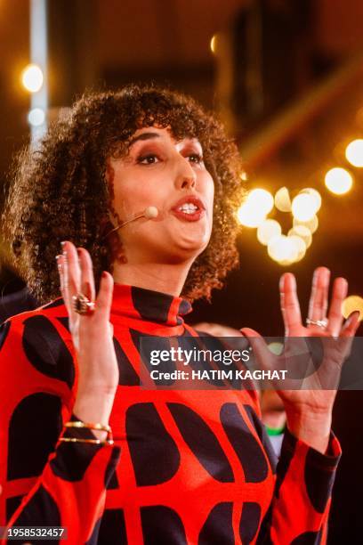 Groen co-chairwoman Nadia Naji pictured during the traditional new year's reception of Flemish and French-speaking ecologist sister-parties Groen and...