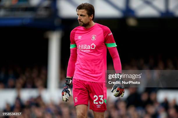 Tim Krul of Luton Town F.C. Is playing during the FA Cup Fourth Round match between Everton and Luton Town at Goodison Park in Liverpool, on January...