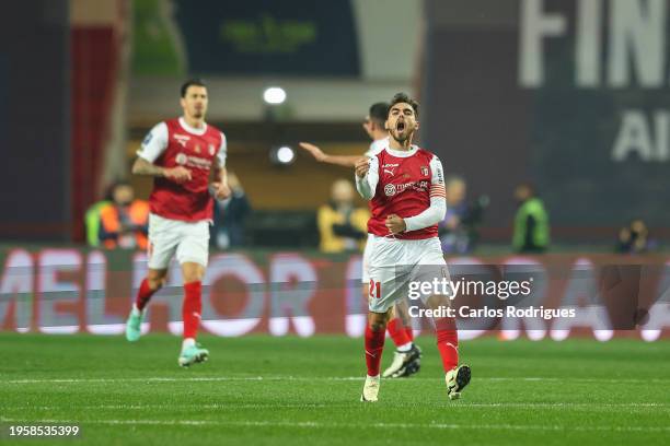 Ricardo Horta of SC Braga celebrates scoring his team's first goal during the Allianz Cup Final between SC Braga and GD Estoril at Dr. Magalhaes...