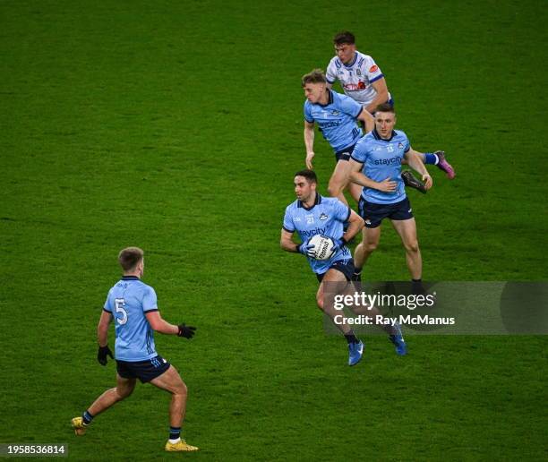 Dublin , Ireland - 27 January 2024; Dublin captain James McCarthy holds possession during the Allianz Football League Division 1 match between Dublin...