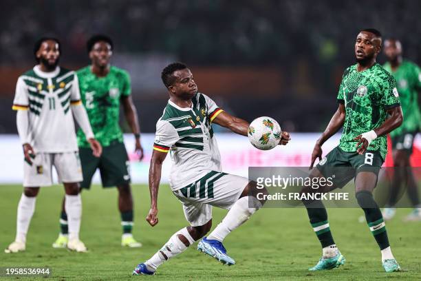 Cameroon's defender Nouhou Tolo controls the ball during the Africa Cup of Nations 2024 round of 16 football match between Nigeria and Cameroon at...