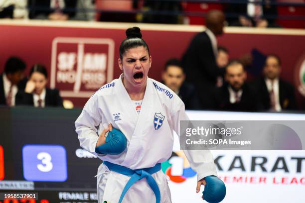 Konstantina Chrysopulou , from Greece competes during the Kumite 61kg category. The Paris Open Karaté 2024, organized by World Karaté Federation and...