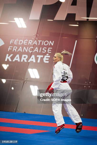 Emina Sipovic from Bosnia competes during the Kumite 61kg category. The Paris Open Karaté 2024, organized by World Karaté Federation and French...