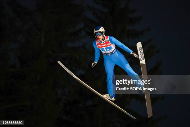 Daniel Andrei Cacina seen in action during the team competition of the FIS Ski Jumping World Cup in Zakopane.