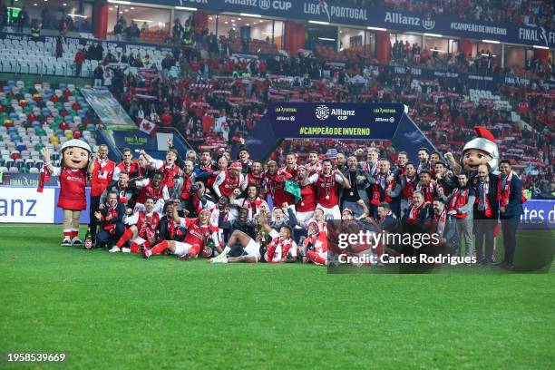 Braga players receives the Allianz Cup trophy after winning the SC Braga v GD Estoril for the Allianz Cup Final match at Dr. Magalhaes Pessoa on...
