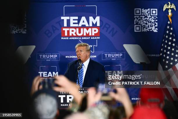 Former US President and 2024 presidential hopeful Donald Trump speaks at a Commit to Caucus Rally in Las Vegas, Nevada, on January 27, 2024.