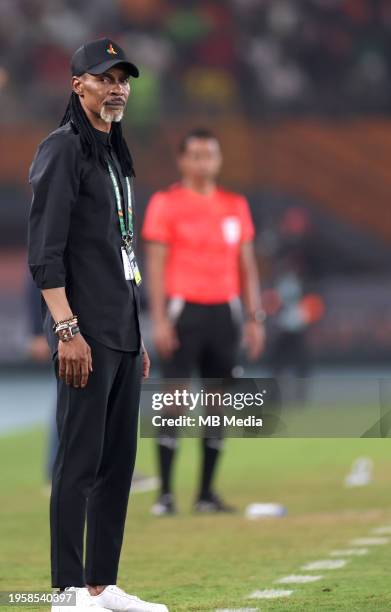 Rigobert Song head coach of Cameroon looks on ,during the Total Energies CAF Africa Cup of Nations round of 16 match between Nigeria and Cameroon at...