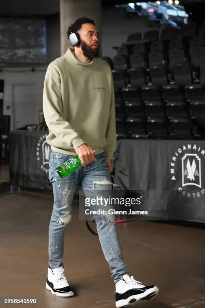 JaVale McGee of the Sacramento Kings arrives to the arena before the game on January 27, 2024 at the American Airlines Center in Dallas, Texas. NOTE...