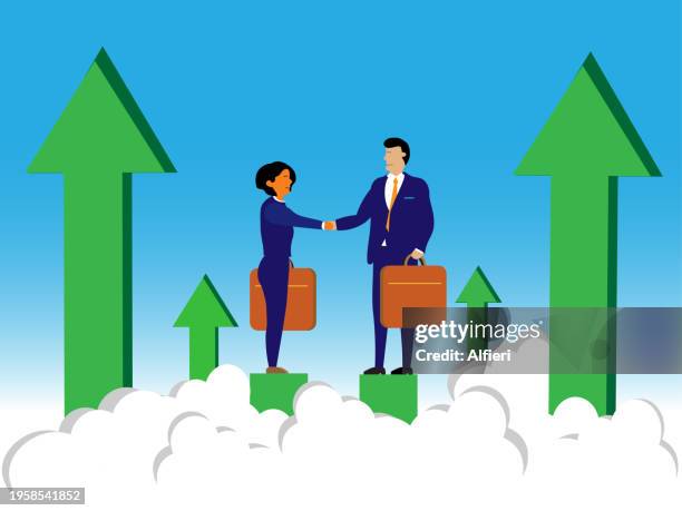 teamwork success - handshake blue background stock illustrations