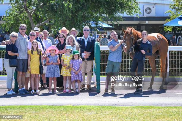 Connections of Jenny The Beaver after winning the bet365 BM58 Handicap at Geelong Racecourse on January 28, 2024 in Geelong, Australia.