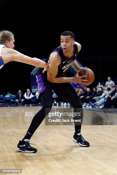 Skal Labissiere of the Stockton Kings looks to shoot the ball against the Oklahoma City Blue during the game on January 27, 2024 at Stockton Arena in...