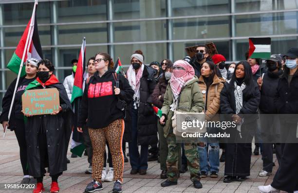 Palestinian-led community organization Within Our Lifetime organizes a rally outside the AirTrain at Jamaica station, during the National Day of...