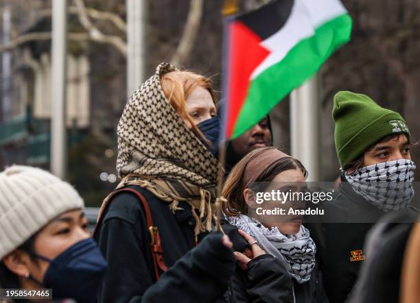 Palestinian-led community organization Within Our Lifetime organizes a rally outside the AirTrain at Jamaica station, during the National Day of...