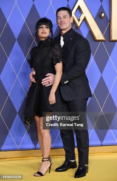 Shay Shariatzadeh and John Cena attend the World Premiere of "Argylle" at the Odeon Luxe Leicester Square on January 24, 2024 in London, England.