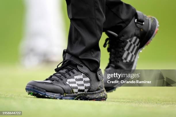 Detail of the shoes of J. J. Spaun of the United States during the first round of the Farmers Insurance Open on the Torrey Pines North Course on...