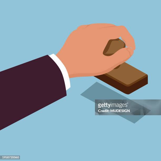 stamp in hand. isolated background - qualification round stock illustrations