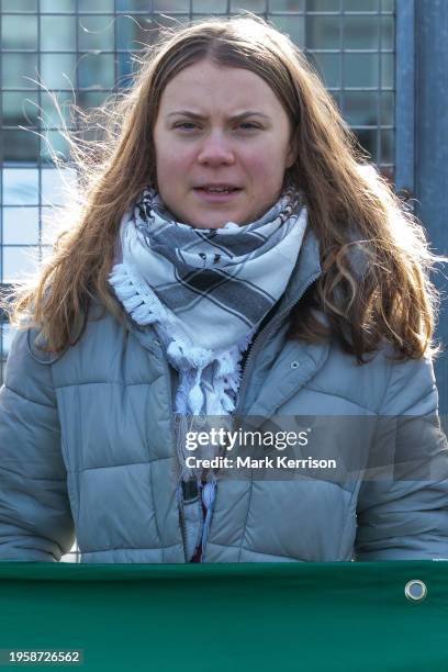 Greta Thunberg protests against private jet flights and the proposed expansion of Farnborough Airport on 27th January 2024 in Farnborough, United...