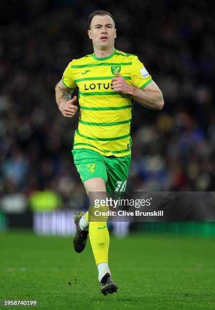 Ashley Barnes of Norwich City during the Sky Bet Championship match between Leeds United and Norwich City at Elland Road on January 24, 2024 in...
