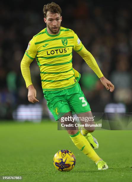 Jack Stacey of Norwich City on the ball during the Sky Bet Championship match between Leeds United and Norwich City at Elland Road on January 24,...