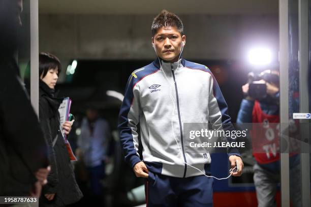 Yoshito Okubo of FC Tokyo is seen on arrival at the stadium prior to the J.League J1 match between FC Tokyo and Kawasaki Frontale at Ajinomoto...