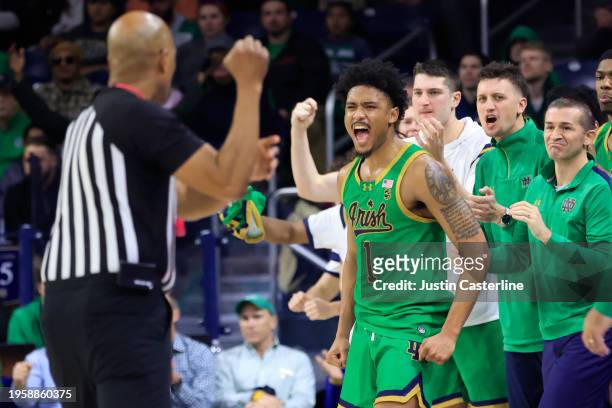 Julian Roper II of the Notre Dame Fighting Irish reacts after a call during the second half in the game against the Miami Hurricanes at Joyce Center...