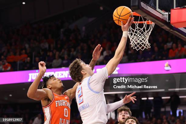 Nick Martinelli of the Northwestern Wildcats goes up for a layup against \a during the first half at Welsh-Ryan Arena on January 24, 2024 in...