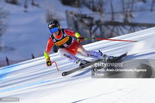 Lara Gut-behrami of Team Switzerland in action during the Audi FIS Alpine Ski World Cup Women's Super G on January 28, 2024 in Cortina d'Ampezzo,...