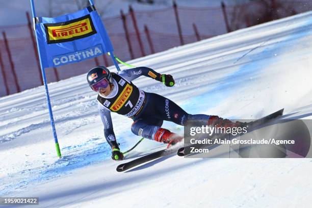 Sofia Goggia of Team Italy in action during the Audi FIS Alpine Ski World Cup Women's Super G on January 28, 2024 in Cortina d'Ampezzo, Italy.