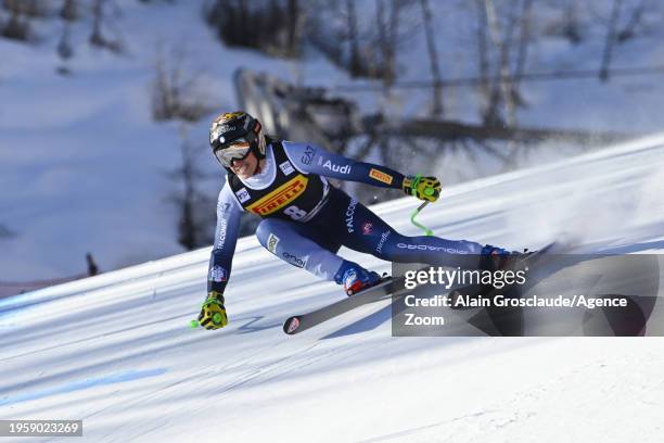 Federica Brignone of Team Italy in action during the Audi FIS Alpine Ski World Cup Women's Super G on January 28, 2024 in Cortina d'Ampezzo, Italy.