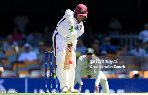 Tagenarine Chanderpaul of the West Indies bats during day one of the Second Test match in the series between Australia and West Indies at The Gabba...