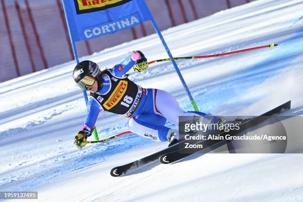 Laura Gauche of Team France in action during the Audi FIS Alpine Ski World Cup Women's Super G on January 28, 2024 in Cortina d'Ampezzo, Italy.