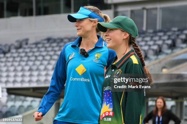 During a media opportunity ahead of the Women's International Series between Australia and South Africa at Manuka Oval on January 25, 2024 in...