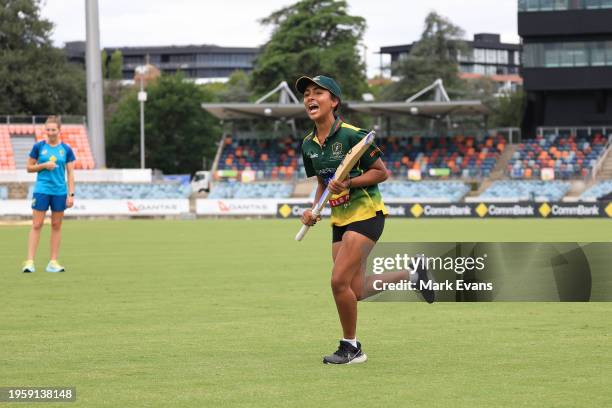 During a media opportunity ahead of the Women's International Series between Australia and South Africa at Manuka Oval on January 25, 2024 in...