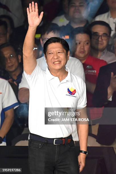 Philippine President Ferdinand Marcos Jr arrives to attend the kick-off rally for the New Philippines movement at Quirino Grandstand in Manila on...