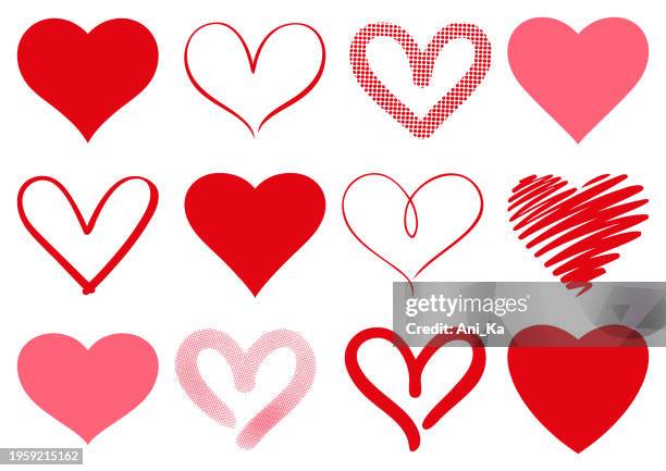 ilustraciones, imágenes clip art, dibujos animados e iconos de stock de vector conjunto de corazones - día de san valentín