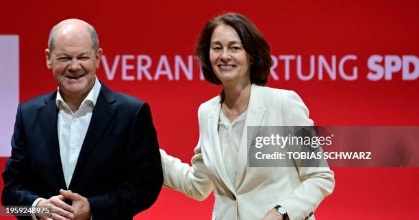 Katarina Barley , top candidate of Germany's social democratic SPD party for the 2024 European Parliament election, and German Chancellor Olaf Scholz...