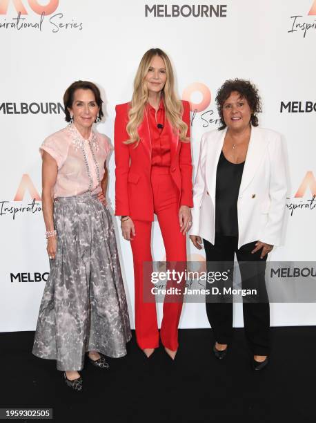 Jayne Hrdlicka, Elle Macpherson and Evonne Goolagong Cawley attend the AO Inspirational Series lunch to celebrate women's semifinal day at the...