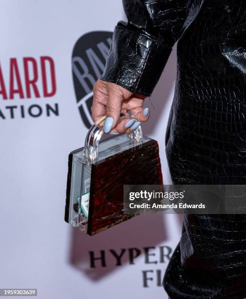 Actress Dascha Polanco, handbag detail, attends the Los Angeles Premiere of "Junction" at Harmony Gold on January 24, 2024 in Los Angeles, California.